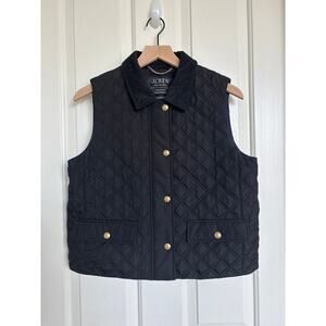 Vest J.Crew Quilted Barn Vest Corduroy Collar Black Preppy Gold Buttons Womens M